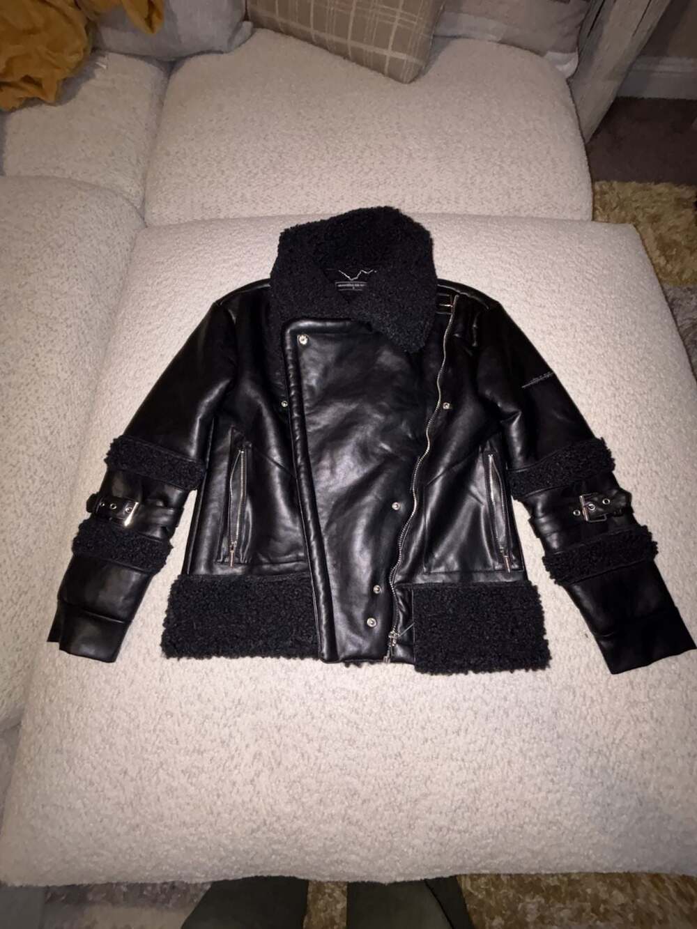 Manière De Voir Vegan Leather & Sherpa Biker Jacket